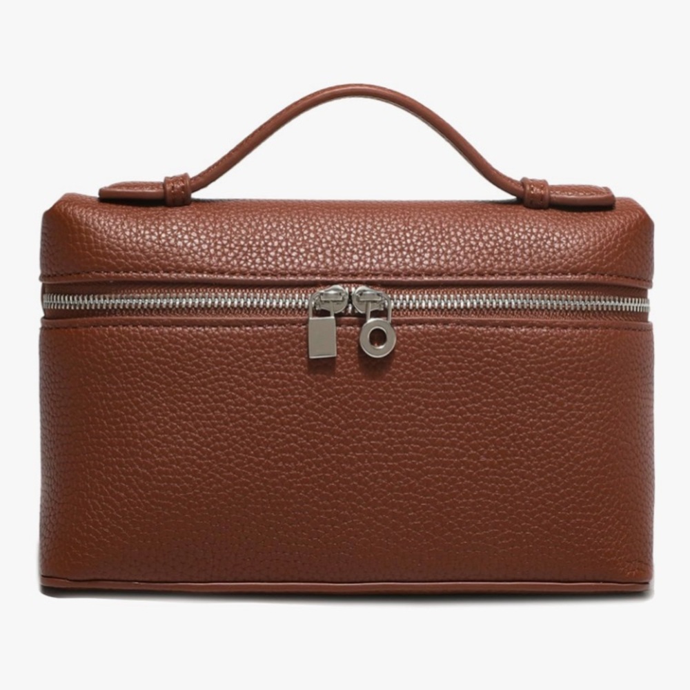 Extra Pocket Mini Pouch in brown with silver hardware
